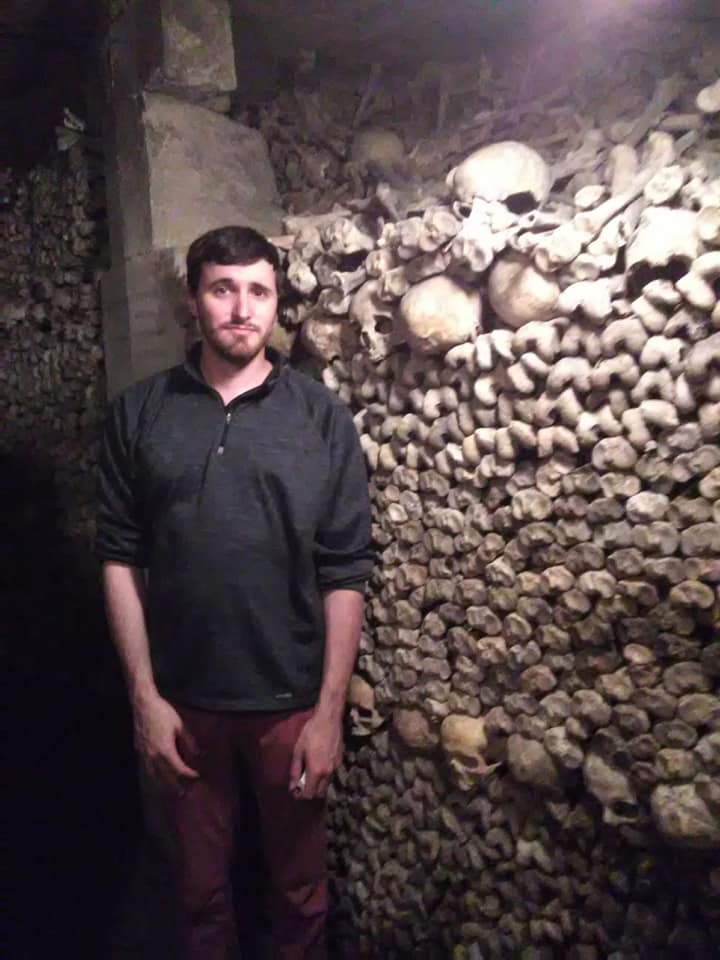 Artist Russell frantom visits the Paris France catacombs 