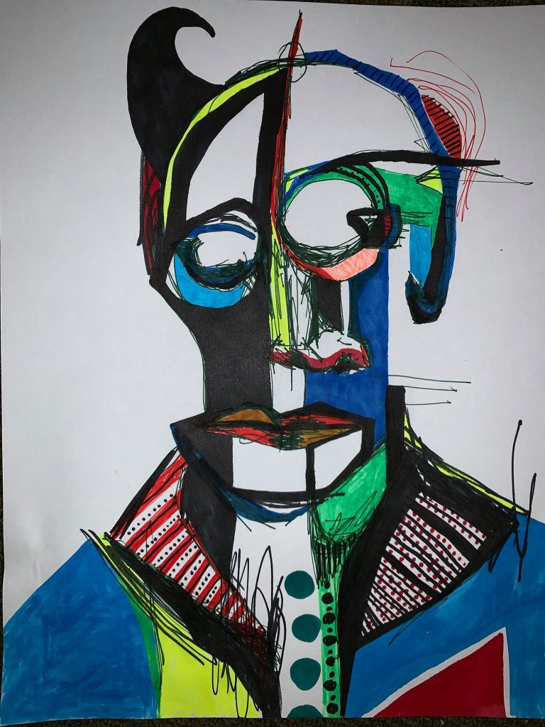 “Clown living in a circus” original clown drawing by Chicago artist Russell Frantom 