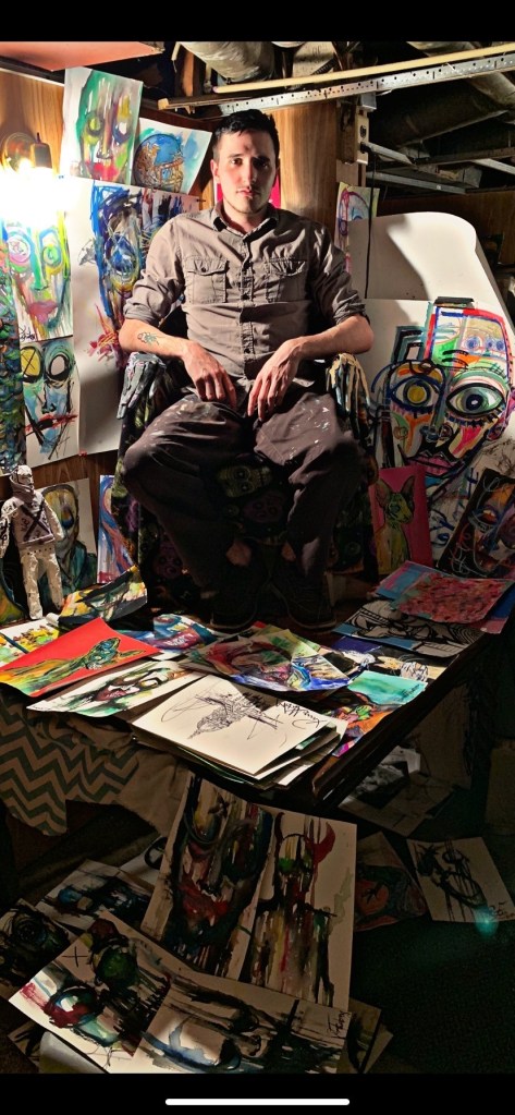 Artist Russell frantom in his art studio 