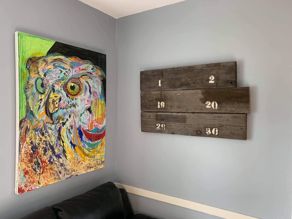 Untitled yellow owl (sold) painting by Russell frantom 