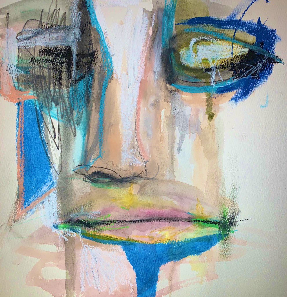 Closeup of a face, abstract painting by artist Russell Frantom 
