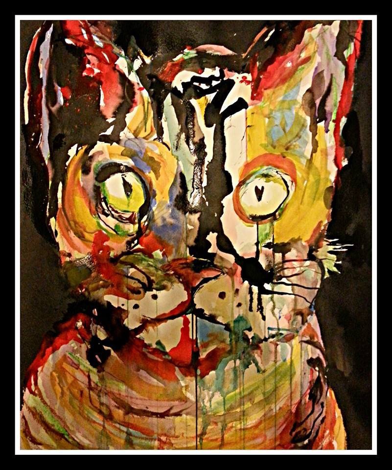 Beautiful ink cat painting by artist Russell frantom 