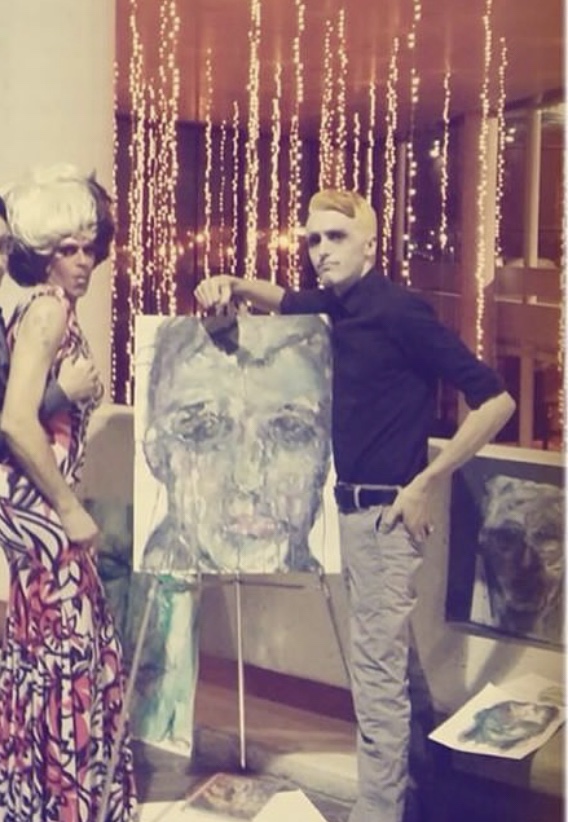 Artist Russell frantom at the century center (south bend museum of art) 2014 with Bradley the drag queen ​