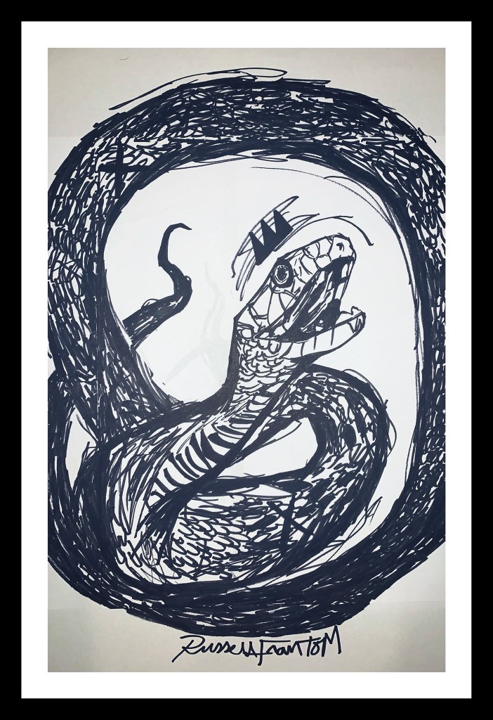 “Black mamba” lithograph by artist Russell Frantom, 2018 ink on paper ​