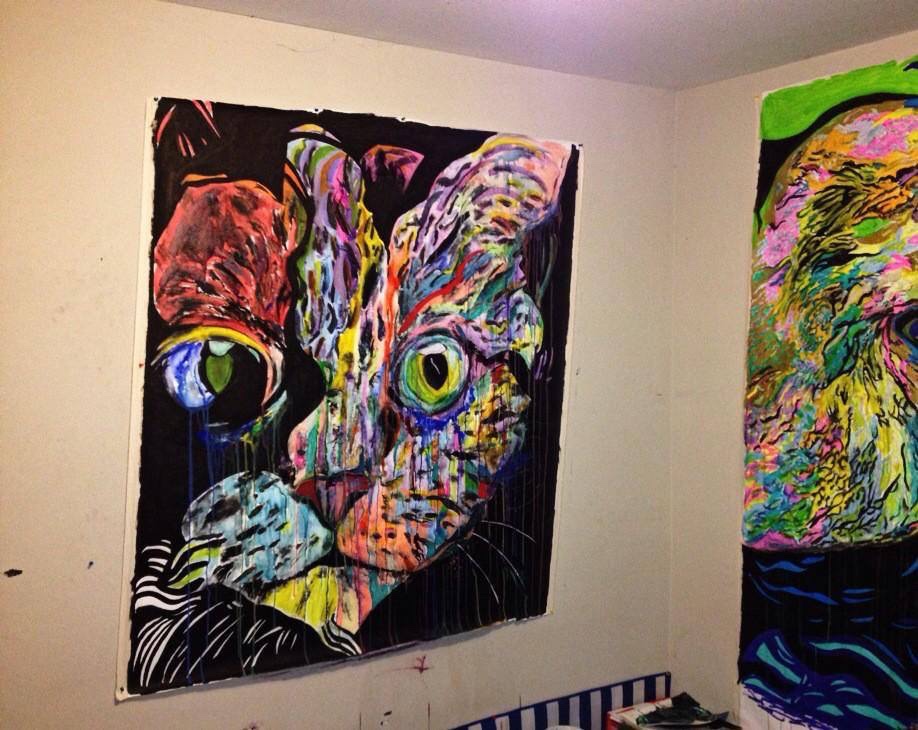 Mixed media cat painting by Russell frantom 2014 ​