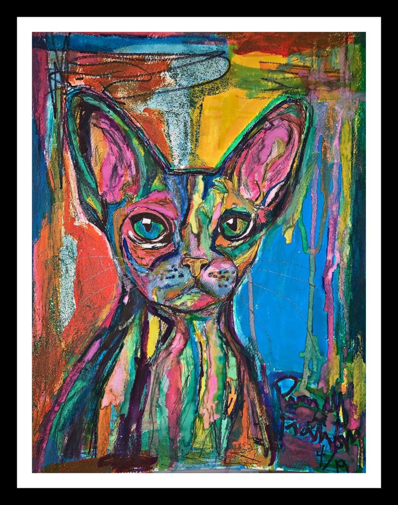 Painting by Russell frantom 2019 mixed media sphynx cat ​