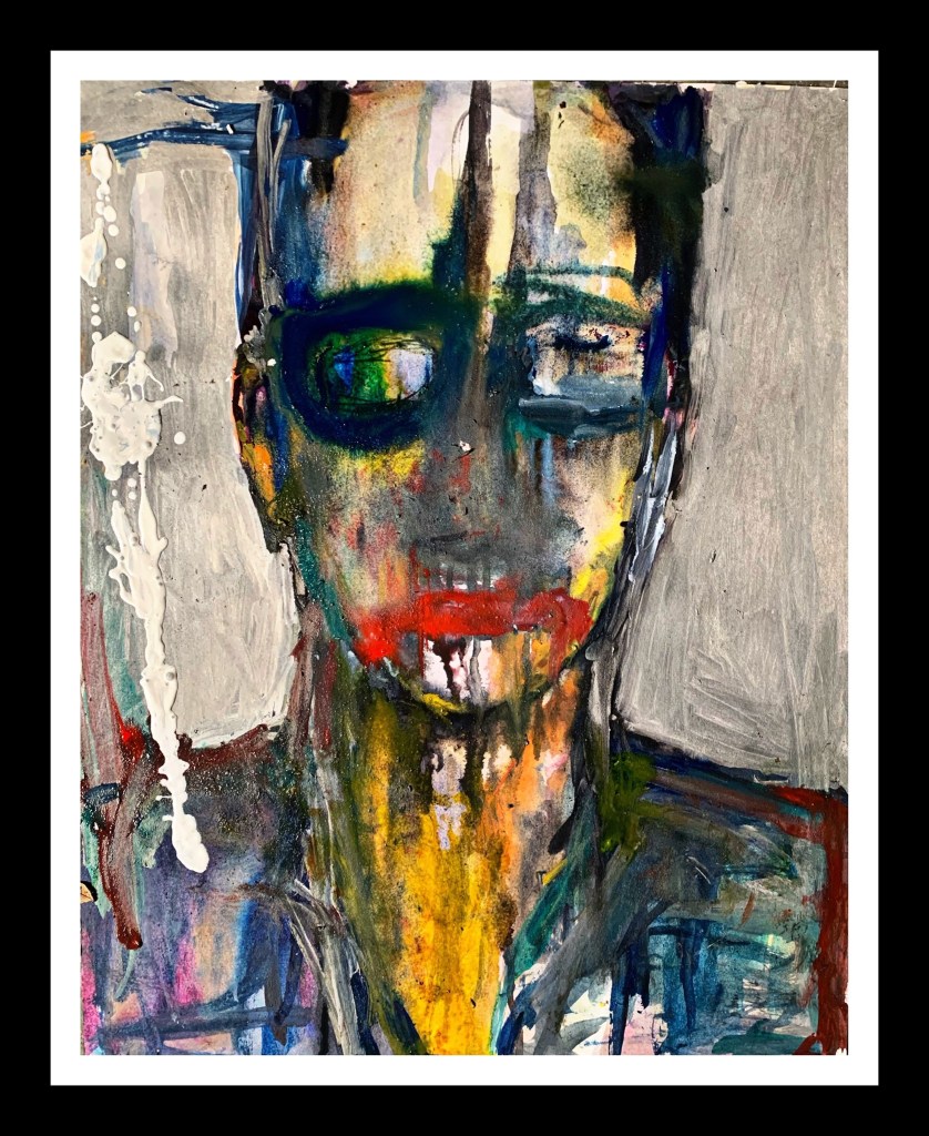 Untitled mixed media abstracted portrait, 2017 by south  bend Indiana and Chicago artist Russell frantom 