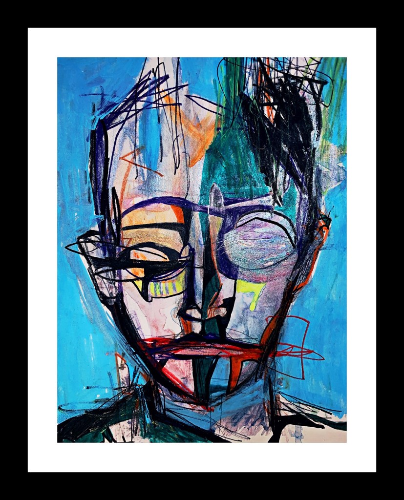 Blue abstracted portrait by artist Russell frantom 2019​