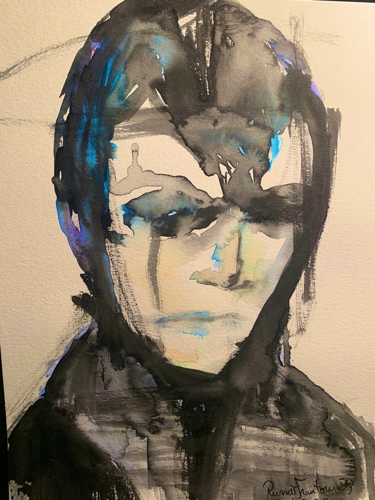 Untitled hooded watercolor figure, abstracted painting by artist Russell Frantom (south bend Indiana / Chicago) 2021 