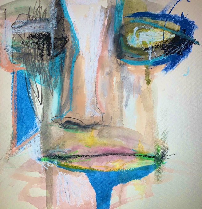 Blue and fleshtone abstract face by artist Russell Frantom 2021 