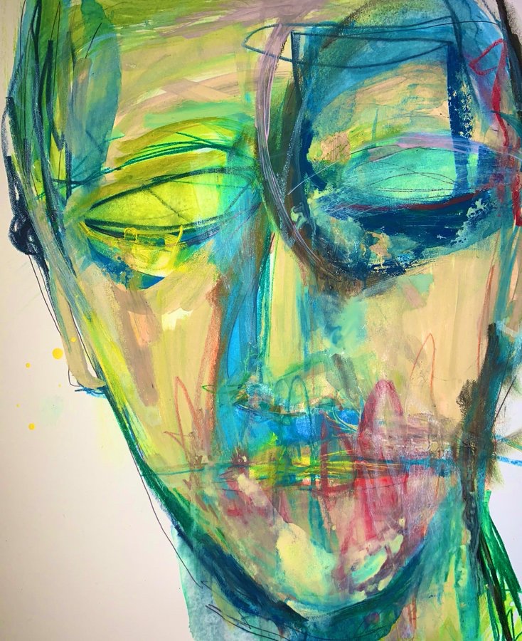 Untitled abstract portrait by Russell Frantom 2021 mixed media on paper ​