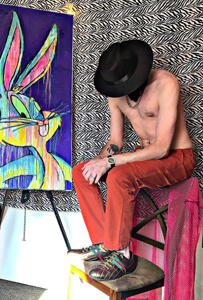 Artist Russell frantom with a bugs bunny cartoon painting 2021 