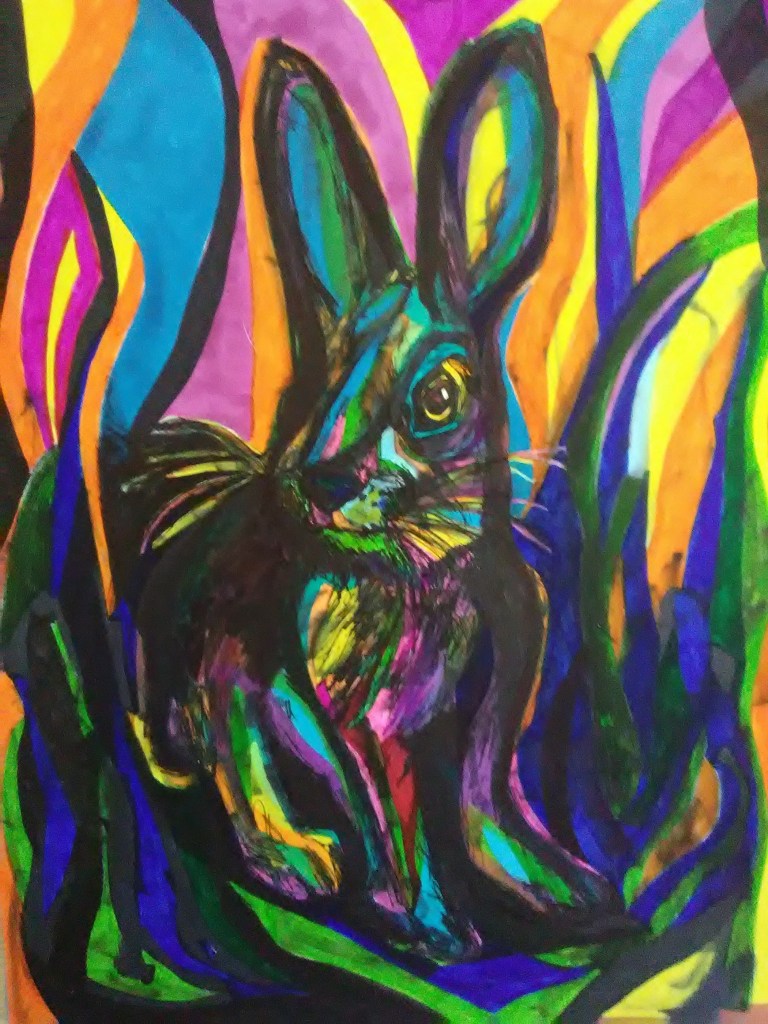 Acid rabbit painting by artist Russell frantom