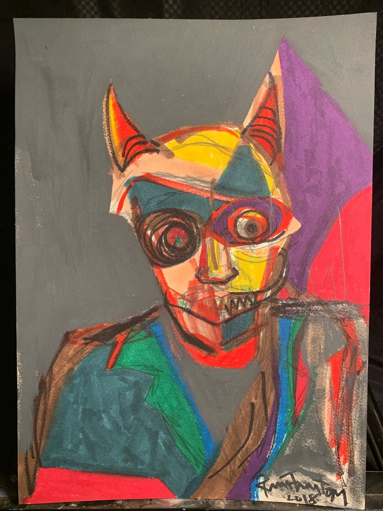 Untitled mixed media devil painting by artist Russell Frantom 