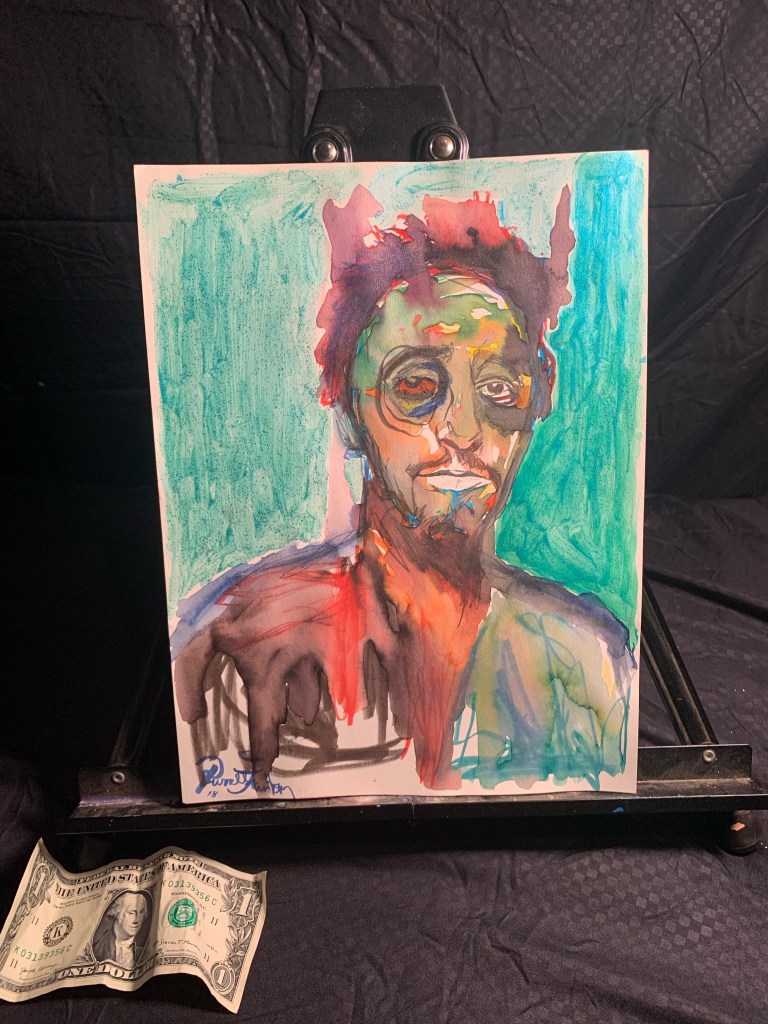 Liquor Lagoon self abstract portrait, 2018 by Chicago artist Russell Frantom (watercolor on paper) ​
