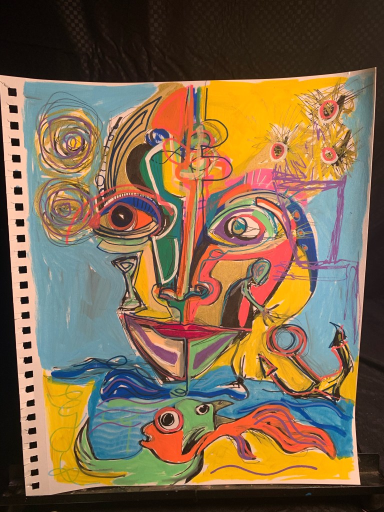 “The sands of time” mixed media abstract painting on paper by south bend Indiana / Chicago visual artist Russell Frantom  