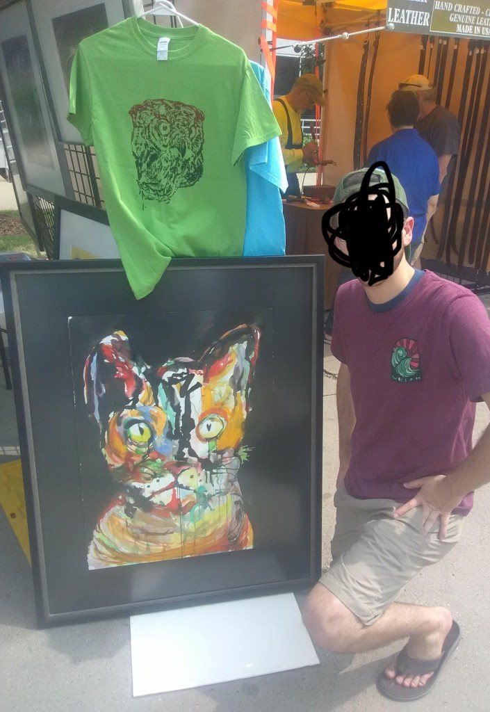 Inky cat colorful artwork by Russell Frantom, sold at artbeat in south bend 