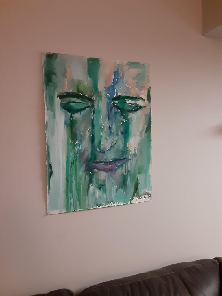 A green Self portrait by Russell frantom (sold) 2015 mixed media on paper 