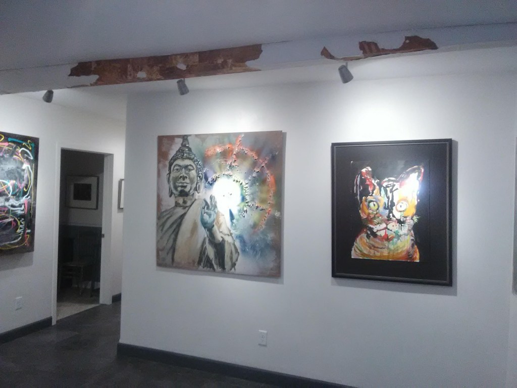 Artist Russell Frantom’s ink cat is displayed in an art gallery in Chicago. 2017