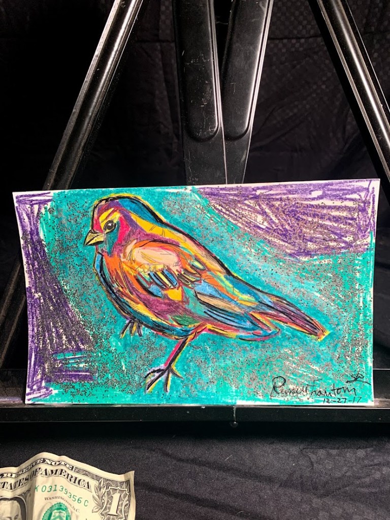 Glitter bird painting by artist Russell frantom 