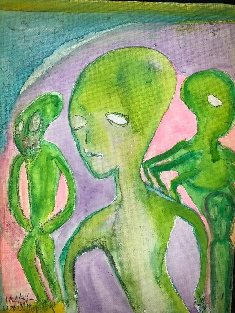 Little green men painting 